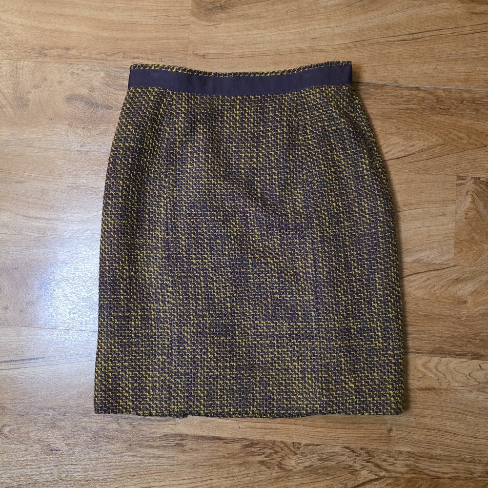 Pendleton Purple & Yellow Woven Wool Blend Pencil Skirt